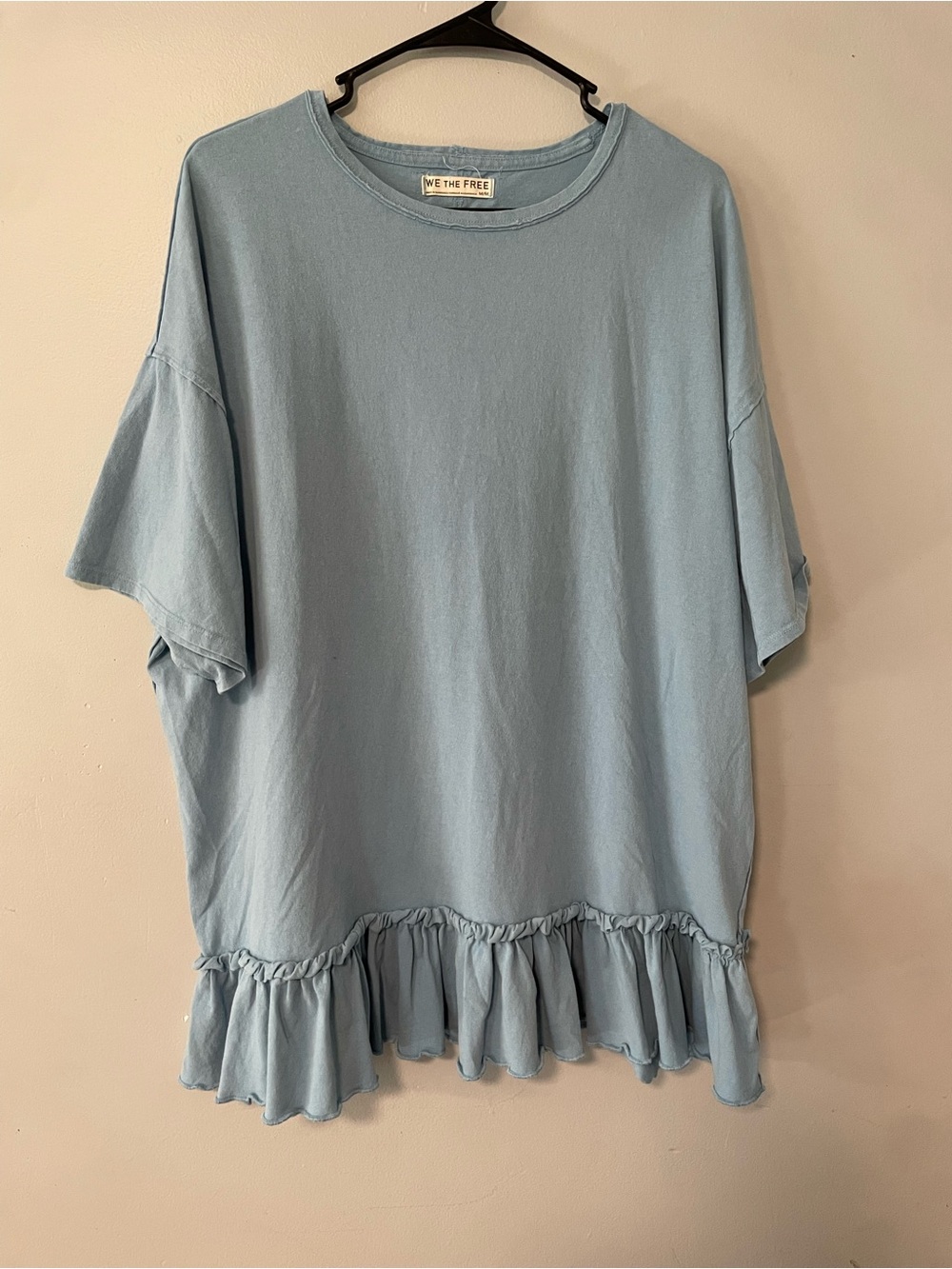 We The Free Light Blue Oversized Ruffle-Hem Women's Top Medium